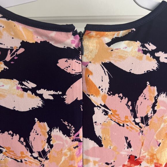 Maggy London Women's Vibrant Floral Knit Pleated Dress Navy Blue 12 knee length - Picture 6 of 7